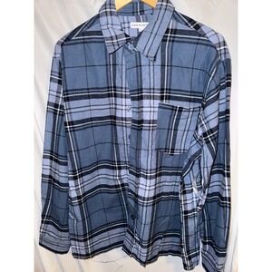 And Now This Mens Flannel Shirt Long Sleeve Button Up, Blue‎ Plaid, Size M, NWT